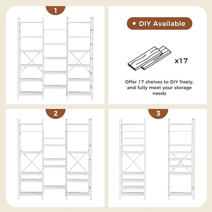 SUPERJARE Triple Bookshelf, Bookcase with 11 Open Display Shelves, Wide Book Shelf Book Case for Home & Office, 6 Tier, White