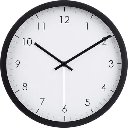 Amazon Basics Classic 12" Round Wall Clock, Easy to Read, Silent Non Ticking, Battery Operated, Black