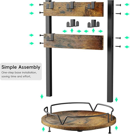 KLM Wood Coffee Mug Holder,12 Hook Mug Tree Holder Rack with Storage Base,Mug Display Organizer,Mug Holders for Home Kitchen,Support 360° rotation for easy access