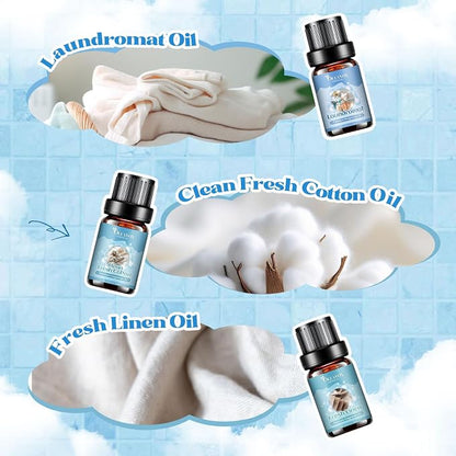 Clean Essential Ois for Laundry, Fragrance Oil for Diffuser for Home,Candle & Soap Making, Fresh Linen, Fresh Cotton, Laundromat, Blossom Soap,Pure White Comfort, Fluffy Towels, Strong Scented Oils
