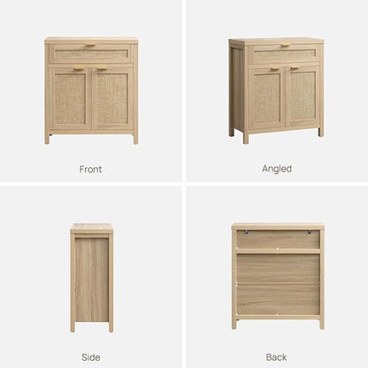 SICOTAS Sideboard Buffet Storage Cabinet, Rattan Accent Cabinet with Doors and Drawer, Boho Credenzas Buffet Table Console Coffee Bar Cabinets for Entryway Living Room, Natural