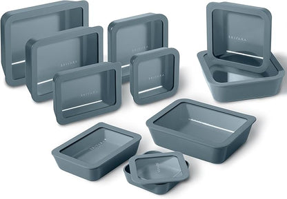 BRIVARA HOME Ceramic Coated Glass Food Storage Containers | No PTFE, PFOA, PFAS, and BPA | Reusable Non Toxic Meal Prep Containers with Glass Lids | Easy To Store | 10 Piece Set [Dusk]
