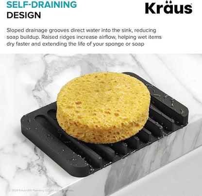 KRAUS Multipurpose Self-Draining Silicone Soap Dish/Sponge Holder for Bathroom or Kitchen Counter in Dark Grey, KDM-05DG