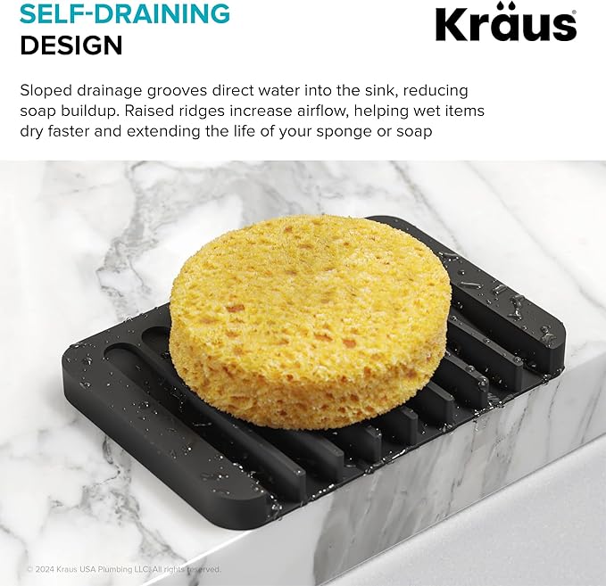 KRAUS Multipurpose Self-Draining Silicone Soap Dish/Sponge Holder for Bathroom or Kitchen Counter in Black, KDM-05BL