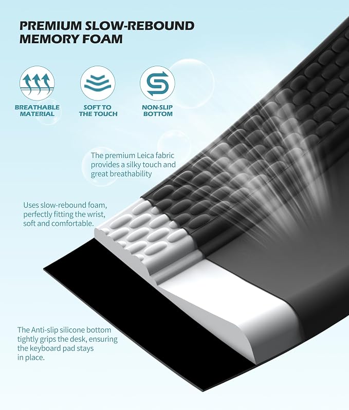 Computer Keyboard Wrist Rest, Wrist Rest for Computer Keyboard, Two Adjustable Keyboard Angles, Slow Rebound Comfortable Foam and Skin-Friendly Fabric. Suitable for Office, Gaming, and Home