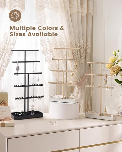 Lolalet 3-Tier Jewelry Organizer Stand, Metal Jewellery Holder, Dresser Display Rack for Necklace Earring Bracelets Rings, Gift for Women Girls -Black