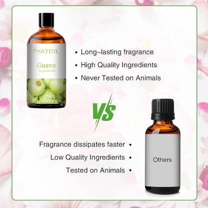 PHATOIL 3.38FL.OZ Guava Fragrance Oils for Aromatherapy, Essential Oils for Diffusers for Home, Perfect for Diffuser, Yoga, Skin Care, DIY Candle and Soap Making - 100ml