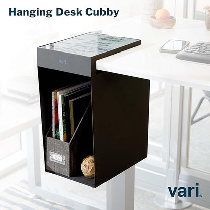 Vari Hanging Desk Cubby - Under Desk Easy Mount Office Organizer & File Storage Holder - Durable Powder-Coated Steel with Writable Glass Marker Board - Ideal Home or Office Accessory - 50 lb Capacity