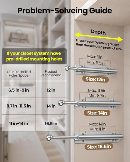 Supforce 2 PACK Valet Rod for Closet Pull Out, Retractable Slide Out Valet Rod Closet Organization, 12" Aluminum Valet Clothing Hanger Rods Perfect for Suits, Freshly Pressed Clothes, Polished Chrome