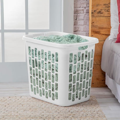 Sterilite Easy Carry Laundry Hamper, Ventilation Holes and Handles to Carry Clothes Between the Laundry Room and Bedroom, Plastic, White, 4-Pack