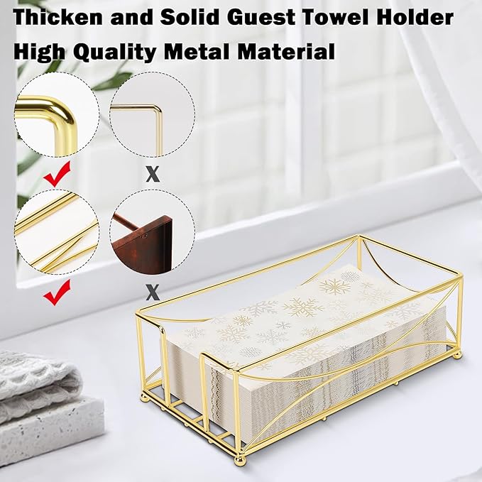 Livabber Guest Napkin Holder, Metal Bathroom Paper Hand Towel Storage Modern Napkin Tray Caddy for Countertop, Table Kitchen, Dinning Room (Gold, Metal Base)