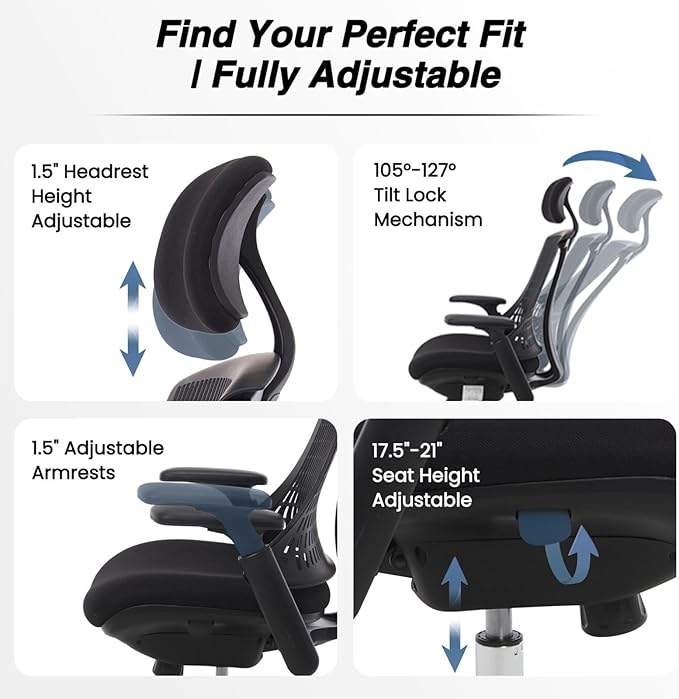 LuxErgo Home Office Chair, Executive Office Desk Chair, Comfortable Ergonomic Gaming Chair with Breathable Mesh Back, BIFMA Certified Heavy-Duty Base, Comfortable Desk Chair for Long Sitting