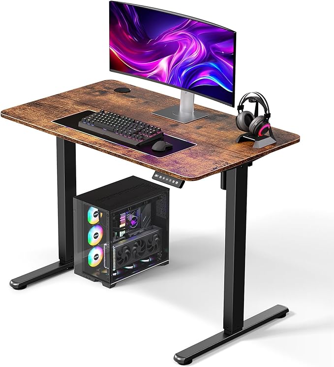40" Electric Standing Desk Adjustable Height, Ergonomic Sit Stand Computer Desk for Home Office, Sturdy Motorized Workstation with Memory Controller & Timer, Brown