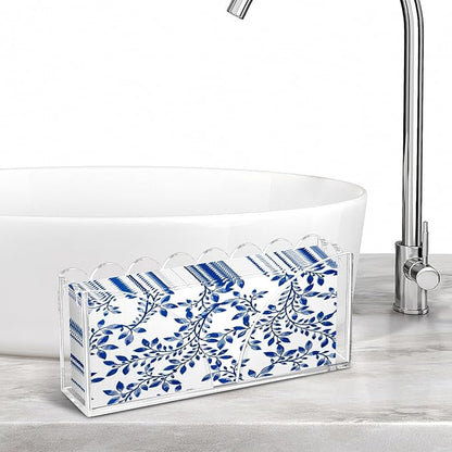 Acrylic Guest Towel Holder Scalloped Tray Set of 2 for Bathroom Clear Waterproof Disposable Paper Hand Towel Napkin Holder Stand with Non-Slip Pads for Table Home Kitchen Vanity Counter Hotel