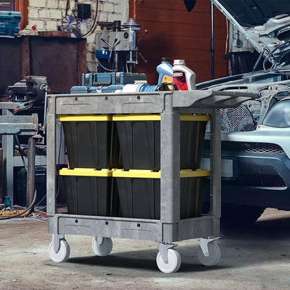 Sylritha Heavy Duty Utility Rolling Tool Cart, 550 lbs Capacity Utility Service Cart with Two Trays and Wheels, 40 x 17-Inch Rolling Service Carts Huge Storage, Garage, Warehouse, Workshop, Gray