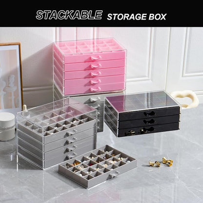 YUFONG Earring Storage Box Organizer 3 Drawers Acrylic Jewelry Storage Box Holder Transparent Jewelry Display Stand with 72 Small Compartments Gift for Women Girls (Black)