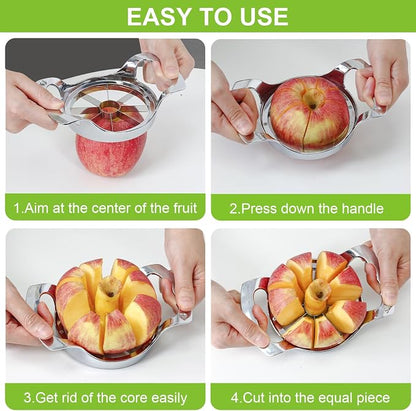 Large 8 Slices Apple Slicer and Corer Sharp Heavy Duty Stainless Steel Apple Cutter Easy to Use Apple Corer Tool for Oranges and Pears, Silver, OB-1026B