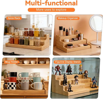 Expandable Bamboo Can Organizer for Pantry AdjustableStackable Can Rack Organizer for Kitchen CabinetCountertop Food Storage Organizer for Cans Jars & SpiceBottles Space Saving Shelf Holder Large