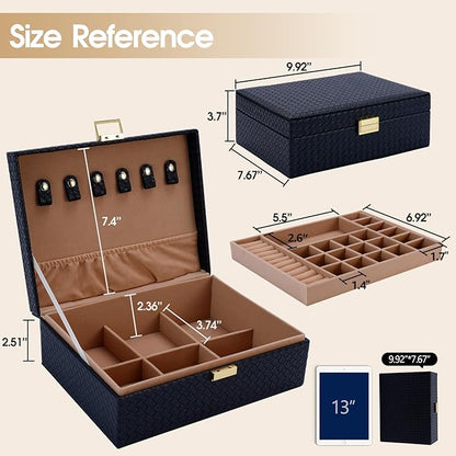 Gifturbo Jewelry Boxes for Women Girls, 2-Layer Jewelry Organizer Box with Removable Tray, PU Leather Jewelry Storage, Modern Style for Rings Earrings Necklace Bracelets, Gift Idea, Black