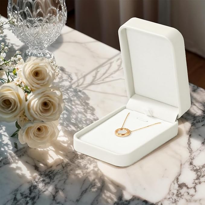 Leather Necklace Box Necklace Gift Box Velvet Interior Pendant jewelry Case Long Chain Display Storage Case for Anniversary Wedding Birthday Mother's Day Gifts (White)