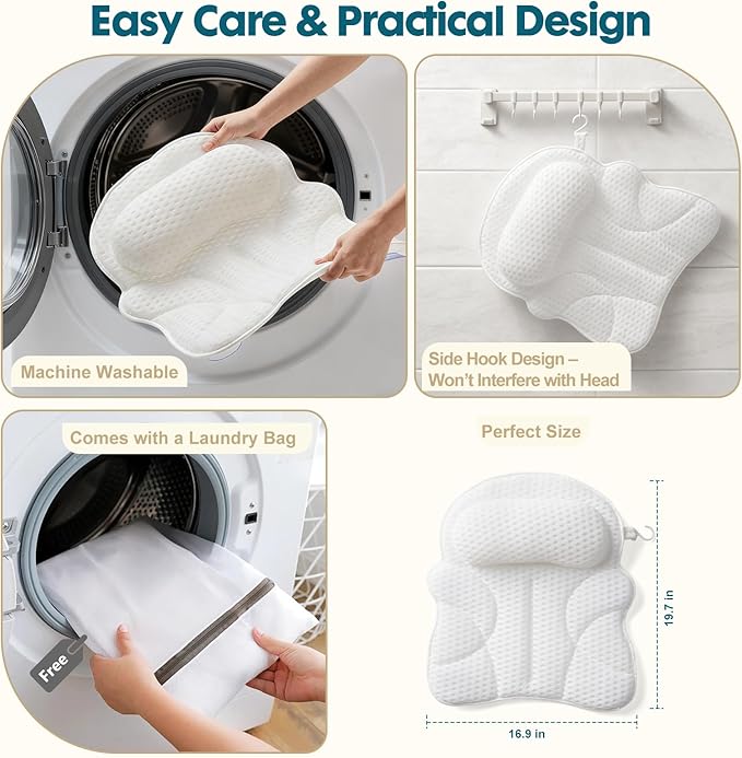 Bath Pillow Bathtub Pillow, Luxury Bath Pillows for Tub with Head, Neck & Back Support, 4D Air Mesh Bath tub Pillow with Extended Wings, Non-Slip Suction Cups Relaxing Spa Gift for Woman