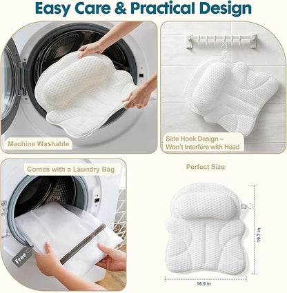 Bath Pillow Bathtub Pillow, Luxury Bath Pillows for Tub with Head, Neck & Back Support, 4D Air Mesh Bath tub Pillow with Extended Wings, Non-Slip Suction Cups Relaxing Spa Gift for Woman