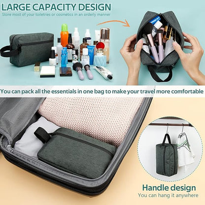 Travel Toiletry Bag for Women and Men, Water-resistant Shaving Bag for Toiletries Accessories, Foldable Storage Bags with Divider and Handle for Cosmetics Toiletries Brushes Tools