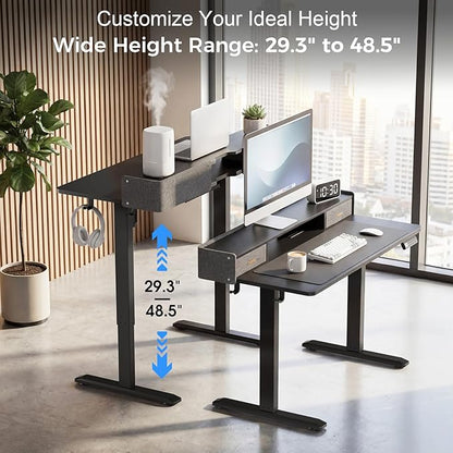 Electric Standing Desk with Drawers, 55 Inch Height Adjustable Desk with Power Outlets & LED Lights, Sit Stand Table with Monitor Stand for Home, Office, Black