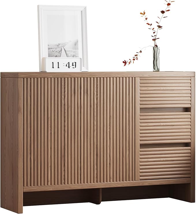 45.7" Wide Shoe Cabinet, Large Shoe Storage Cabinet with 3 Drawers & 2 Grille Doors, 3-Tier Farmhouse Walnut Shoe Organizer Rack for Entryway, Hallway, Living Room