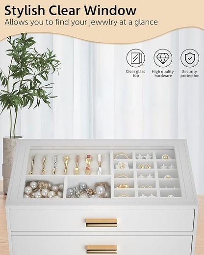 AKOZLIN Jewelry Box with Clear Lid Functional Leather Jewelry Storage Organizer Case 2 Drawers for Women Girls Necklace Ring Bracelet Earring