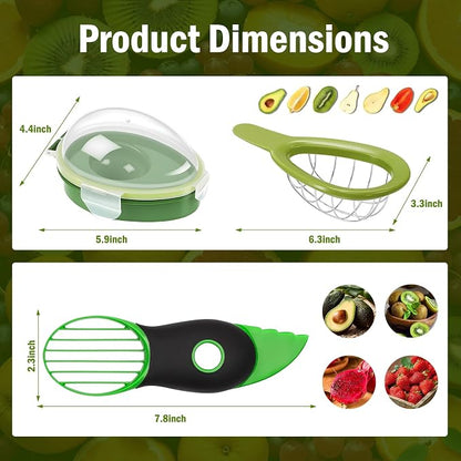 Avocado 3 Piece Set, Includes Avocado Slicer, Cutter and Airtight Storage Container, Dishwasher Safe Tool for Slicing, Dicing and Keeping Avocados Fresh