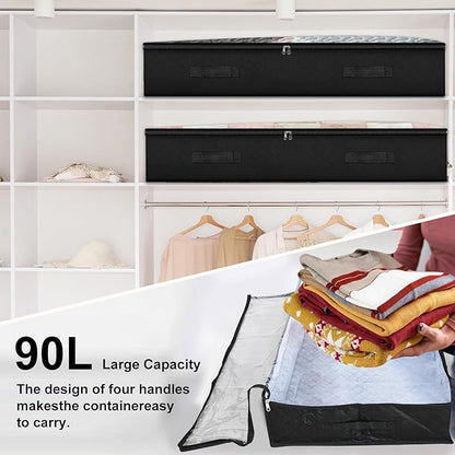 BiCINE 90L Under Bed Storage Containers, 2 Pack Foldable Closet Organizers and Storage Bins with Lid Clothes Underbed Storage Bags for Wrapping Paper, Blanket, Comforter, Towels, Sweaters, Pillows