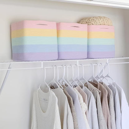 NaturalCozy Storage Cubes 11 Inch Cotton Rope Woven Baskets for Organizing, 3-Pack | Cube Storage Bin | Square Storage Baskets for Shelves Organizer, Classroom, Kids Toy Bins, Closet, Baby Nursery