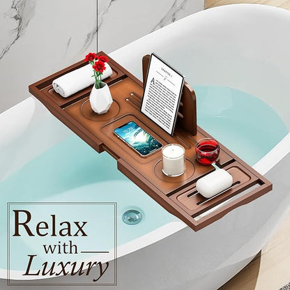 Bathtub Tray Caddy - Bath Tray - Bath Tub Tray Caddy - Bamboo Bath Table Tray for Tub - Expandable Size, Fits Most Tubs