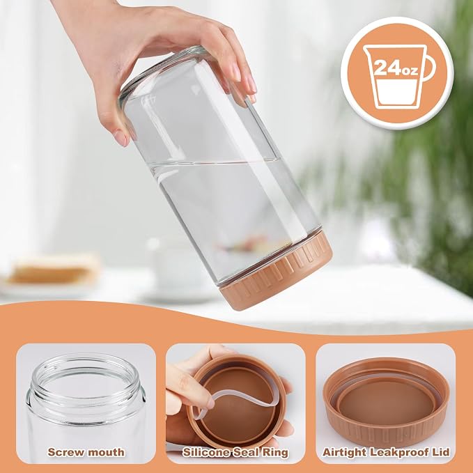 SHOWIN Overnight Oats Containers with Lids, 24oz Glass Jars with Lids 2 pcs, Taffy, Wide Mouth Mason jars for Salad, Yogurt, Snacks, Meal Prep