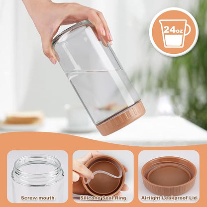 SHOWIN Overnight Oats Containers with Lids, 24oz Glass Jars with Lids 2 pcs, Taffy, Wide Mouth Mason jars for Salad, Yogurt, Snacks, Meal Prep