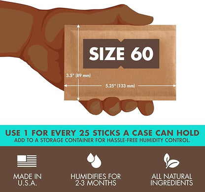 Boveda 65% Two-Way Humidity Control Packs For Aging & Long-Term Storage in Plastic & Wood Boxes – Size 60 – 4 Pack – Moisture Absorbers – Humidifier Packs – Hydration Packets in Resealable Bag