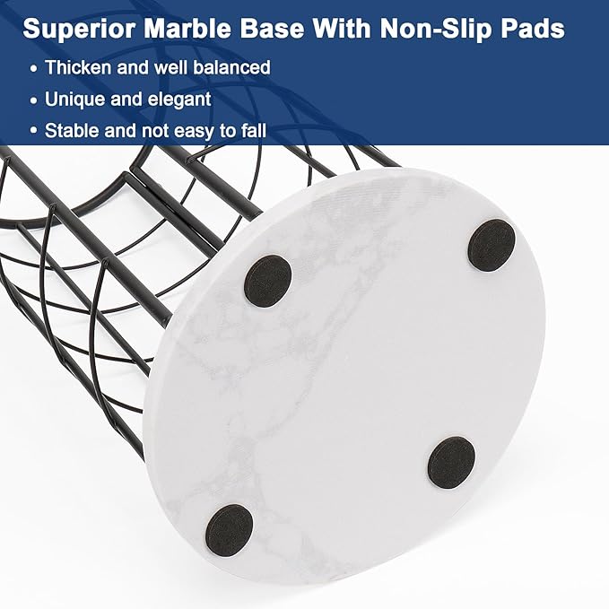 NearMoon Toilet Paper Organizer Stand, Free Standing 3 Rolls Tissue Storage, Metal Bathroom Accessory, Rustproof Toilet Roll Holder for Kitchen Countertop Inside Cabinet Shelf(Marble Base,Matte Black)