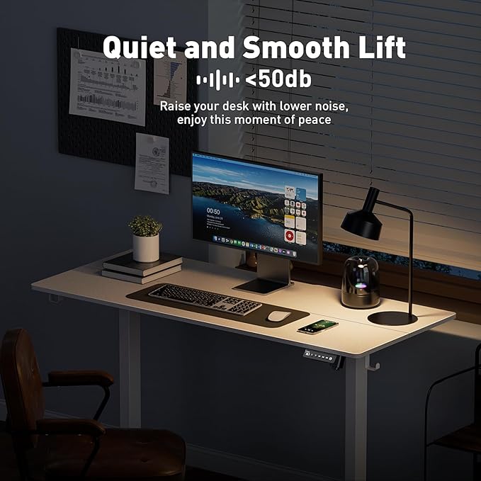 48 x 24 Inch Electric Standing Desk Adjustable Height, Sit Stand Desk with Wheels, Stand up Desk for Home Office, Computer Workstation (Spliced Desktop,White)