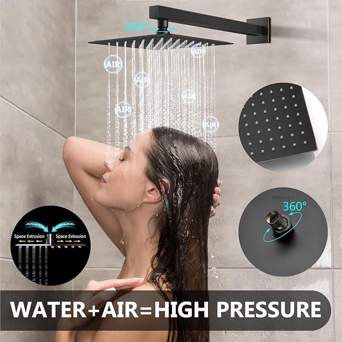 Shower Faucet Set Rainfall Shower System with Square Showerhead and Handle Set Fixture with 2 in 1 Function Handheld Sprayer Wall Mounted Trim Repair Kit Rough-in Valve 8 Inch Oil Rubbed Bronze