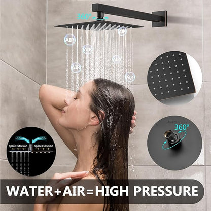 Shower Faucet Set Rainfall Shower System with Square Showerhead and Handle Set Fixture with 2 in 1 Function Handheld Sprayer Wall Mounted Trim Repair Kit Rough-in Valve 8 Inch Oil Rubbed Bronze