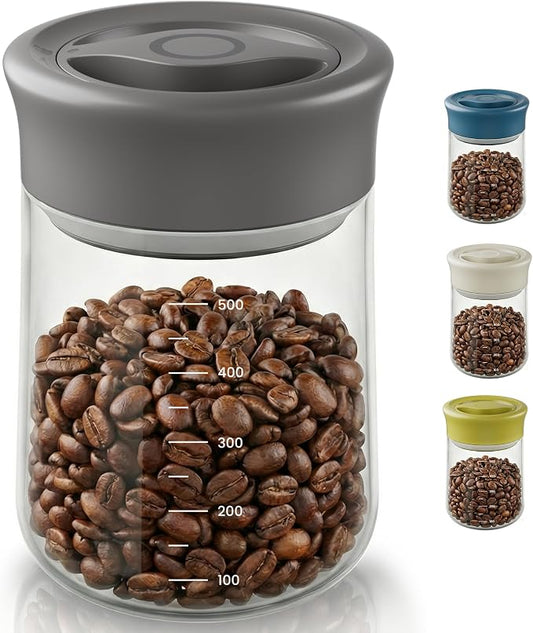 LAKUMIQI Overnight Oats Containers with Lids, 17oz Glass Jars with Airtight Lids, One-Hand 90° Twist-Off Wide Mouth Food Storage for Coffee Bean, Chia Pudding, Meal Prep, Pantry, Grey