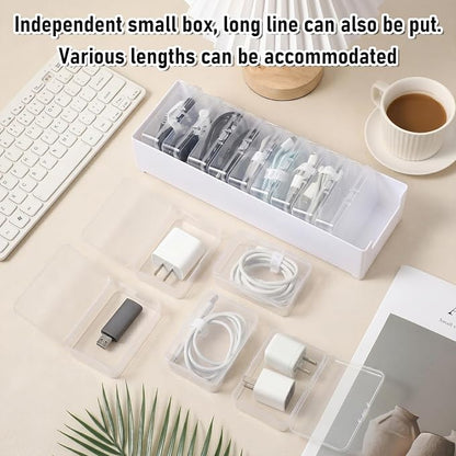 3 Pcs 11 Case Cable Storage Box with Cable Straps and Label Stickers, Clear Desktop Drawer Cable Management Box Cord Organizer Box for Home Office USB Wires Earphones Travel Cord Holder