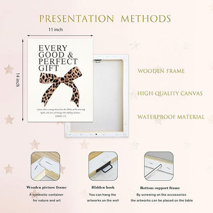 LARTSFRO Coquette Leopard Bow Christian Canvas Wall Art Decor Posters Prints, Y2K Cheetah Leopard Bow Room Bedroom Bathroom Dorm Wall Art Decor Aesthetic for College Teen Girls Gifts, Inspirational Bible Verses Bow Wall Decor, 11x14 Inch Set of 4 Pcs C...