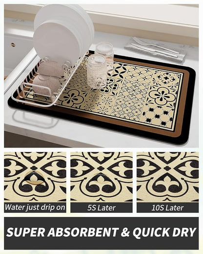 AMOAMI Coffee Mat - Hide Stain Rubber Backed Absorbent Dish Drying Mat for Kitchen Counter - Fits Under Coffee Maker - Khaki 12X19