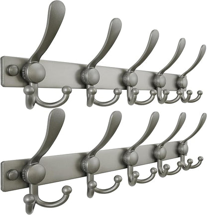 Dseap Coat Rack Wall Mount 2.0 Pro: Heavy Duty 300% Thicker, 16" Stud Mount, Stainless Steel Wall Coat Hooks Hanger for Clothes Jackets Hats Entryway Closet, MaxStrong Series, Grey, Pack of 2
