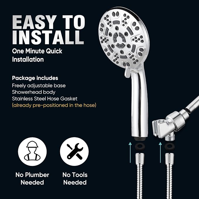 Cobbe 8-Setting Handheld Shower Head Bathroom Showerhead Set - Detachable Shower Heads with 5ft Stainless Steel Hose and Brass Swivel Bracket (Chrome)