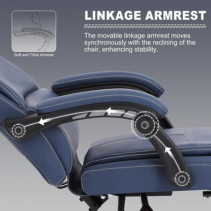 Misolant Big and Tall Office Chair with Footrest, High Back Desk Chair with Linkage Armrest, 90-155° Recline Executive Computer Chairs with Adjustable Height for Home