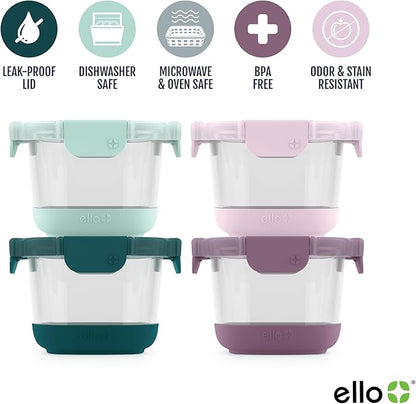 Ello Duraglass Refresh 4-Pack 2 Cup Reusable Glass Container Jar with Leak Proof Lids and Protective Silicone Sleeves | Perfect for Overnight Oats, Yogurt | BPA-Free | Dishwasher Safe | Garden Goals