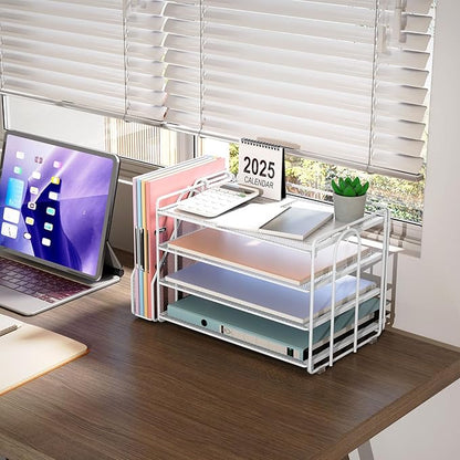 gianotter 4-Tier Paper Organizer With Magazine Holder, Desk Organizers and Accessories, Desk Accessories & Workspace Organizers, File Organizer for Office Supplies Storag (White, 4-Tier)